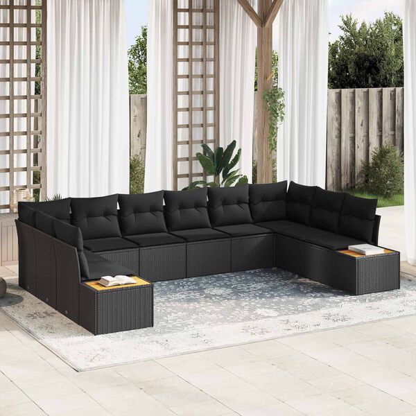 vidaXL Set Divano da Giardino con cuscino 10 pcs Nero Polyrattan