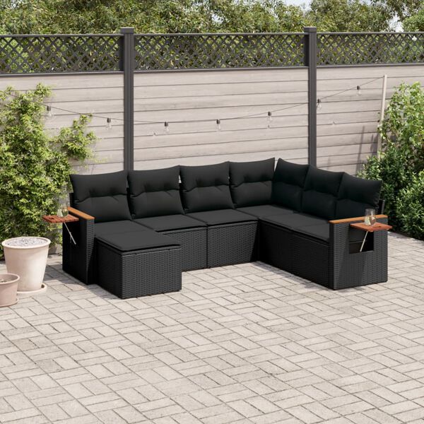 vidaXL Set Divani da Giardino con Cuscini 7pz Nero Polyrattan