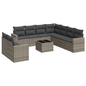 vidaXL Set Divano da Giardino 10 pz con Cuscini Grigio in Polyrattan