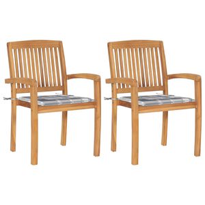 vidaXL Sedie Giardino 2 pz con Cuscino Grigio a Quadri Legno di Teak