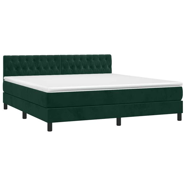 vidaXL Letto a Molle con Materasso e LED Verde Scuro 160x200cm Velluto