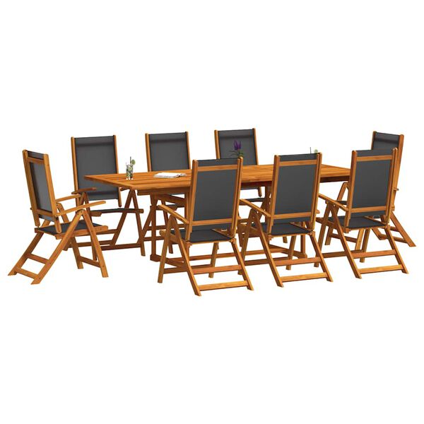 vidaXL Set Pranzo da Giardino 9pz Legno Massello di Acacia e Textilene