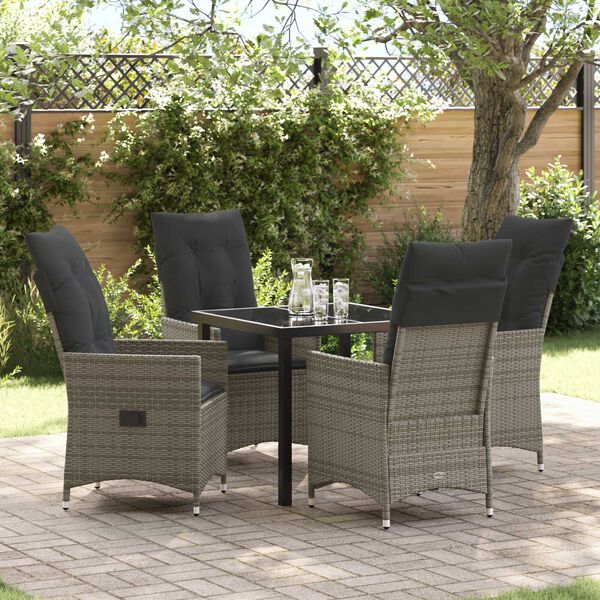 vidaXL Set da Pranzo per Giardino con cuscino 5 pcs Grigio polyrattan