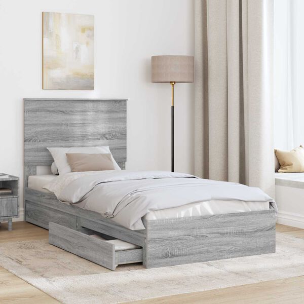 vidaXL Letto con Contenitore con testiera Grigio Sonoma 100 x 200 cm