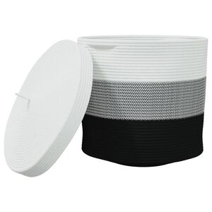 vidaXL Cestino Portaoggetti con Coperchio Bianco Nero &Oslash;40x35cm Cotone