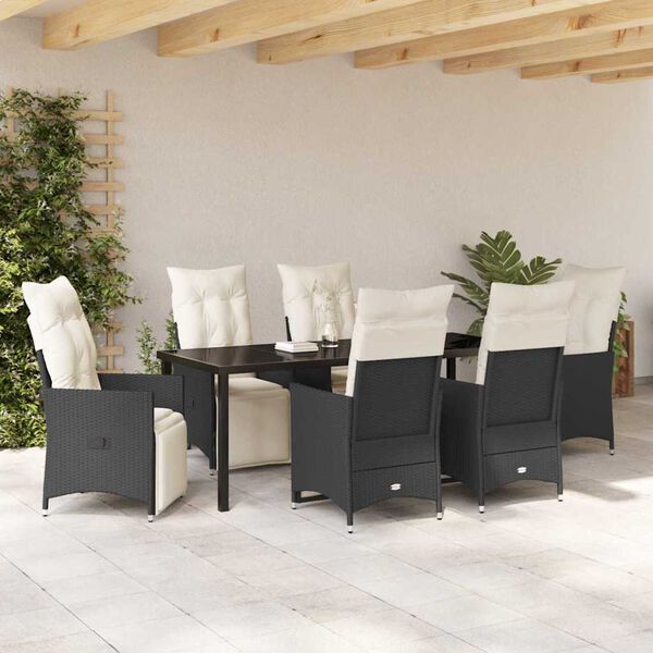 vidaXL Set da Pranzo per Giardino con cuscino 7 pcs Nero polyrattan