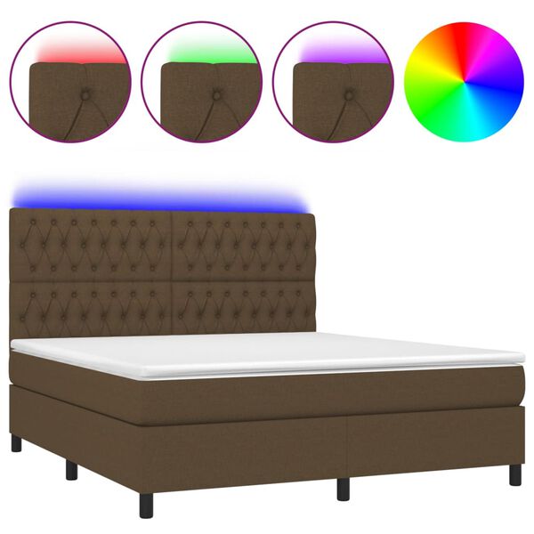 vidaXL Letto a Molle Materasso e LED MarroneScuro 180x200cm in Tessuto