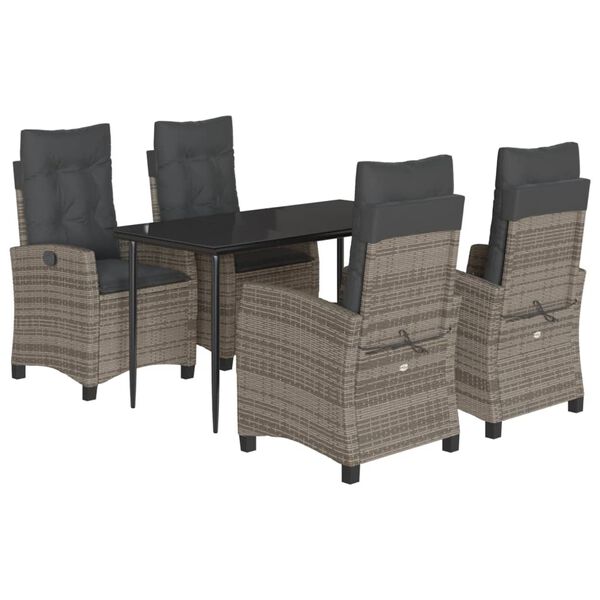 vidaXL Set da Pranzo da Giardino 5 pz con Cuscini in Polyrattan Grigio