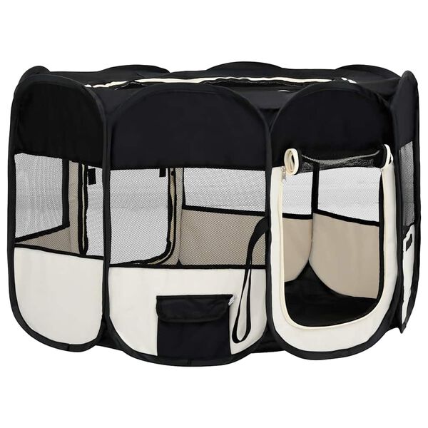 vidaXL Box per Cani Pieghevole con Borsa Trasporto Nero 125x125x61 cm