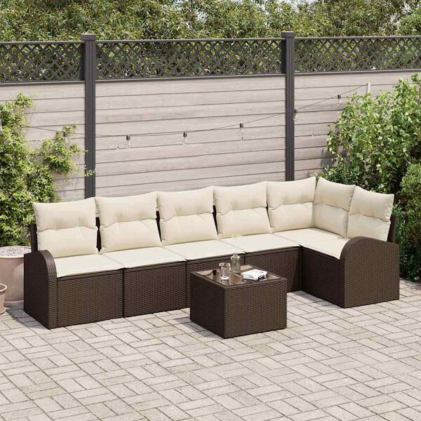 vidaXL Set di divani con cuscino 7 pcs Marrone e bianco polyrattan