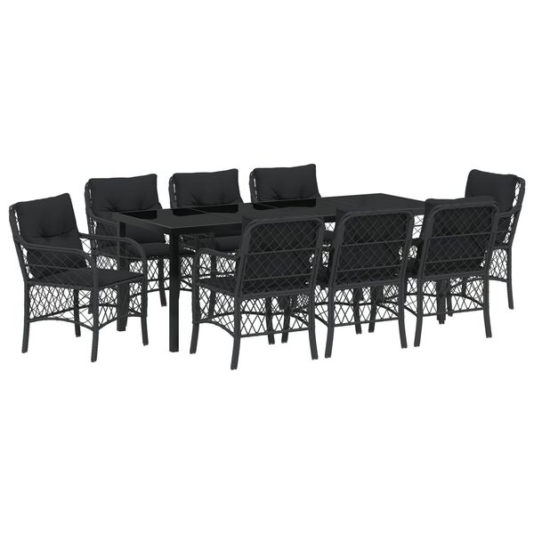 vidaXL Set da Pranzo per Giardino con cuscino 9 pcs Nero Poly Rattan