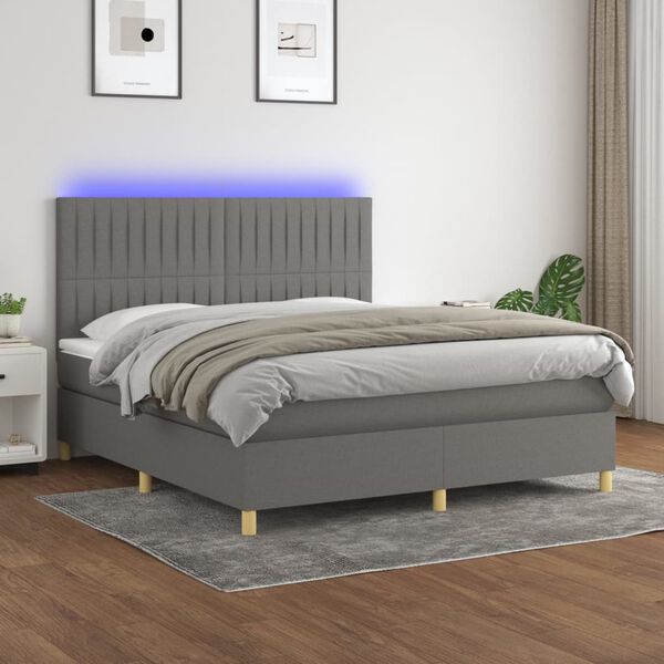 vidaXL Letto a Molle Materasso e LED Grigio Scuro 180x200cm in Tessuto