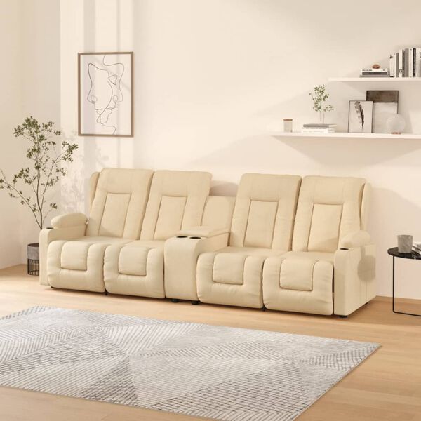 vidaXL Divano Massaggiante 4 Posti con Portabicchieri Crema in Tessuto