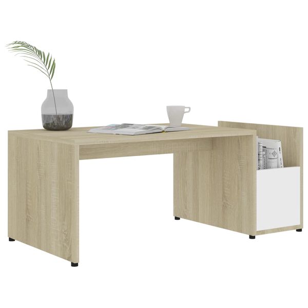 vidaXL Tavolino Bianco e Rovere Sonoma 90x45x35 cm Legno Multistrato