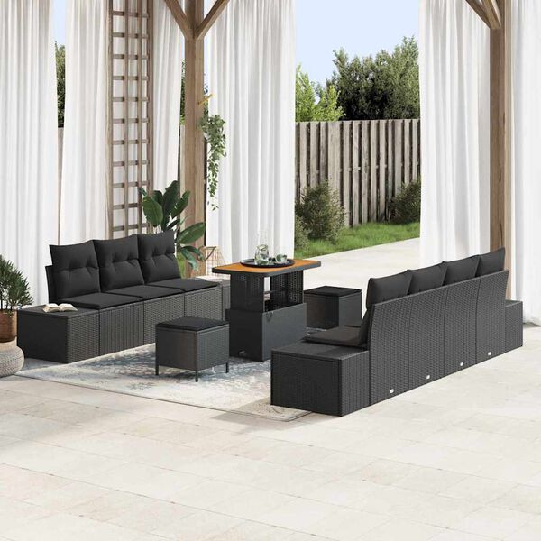 vidaXL Set Divano da Giardino con cuscino 10 pcs Nero polyrattan