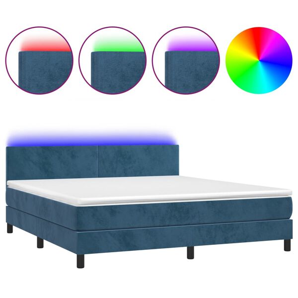 vidaXL Letto a Molle con Materasso e LED Blu Scuro 180x200 cm