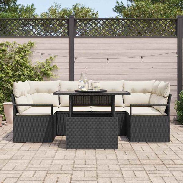 vidaXL Set di divani con cuscino 7 pcs Nero polyrattan
