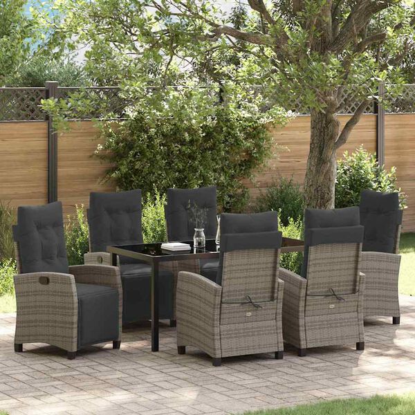 vidaXL Set da Pranzo per Giardino con cuscino 7 pcs Grigio polyrattan