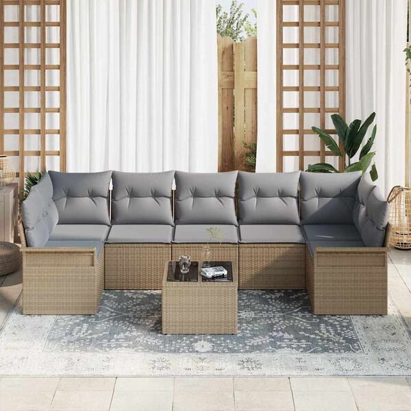 vidaXL Set Divano da Giardino 8 pcs Beige e grigio polyrattan