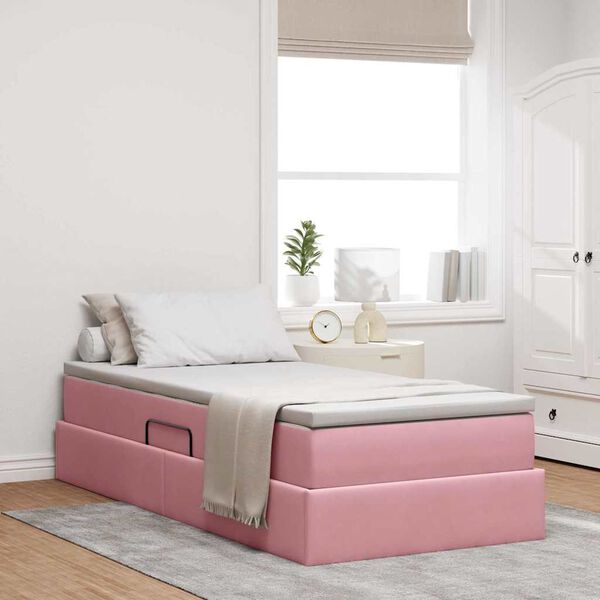 vidaXL Letto con contenitore e materasso Rosa 90 x 190 cm Velluto