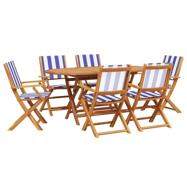 vidaXL Set Pranzo Giardino 7pz Blu e Bianco Tessuto e Legno Massello