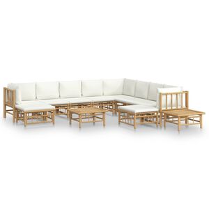 vidaXL Set Salotto da Giardino 12pz con Cuscini Bianco Crema in Bamb&ugrave;