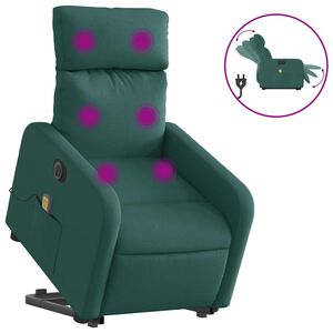vidaXL Poltrona Alzapersona Massaggiante Elettrica Verde Scuro Tessuto