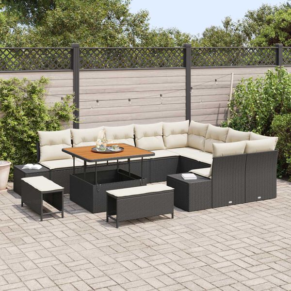vidaXL Set Divano da Giardino 12 pcs Nero Poly Rattan