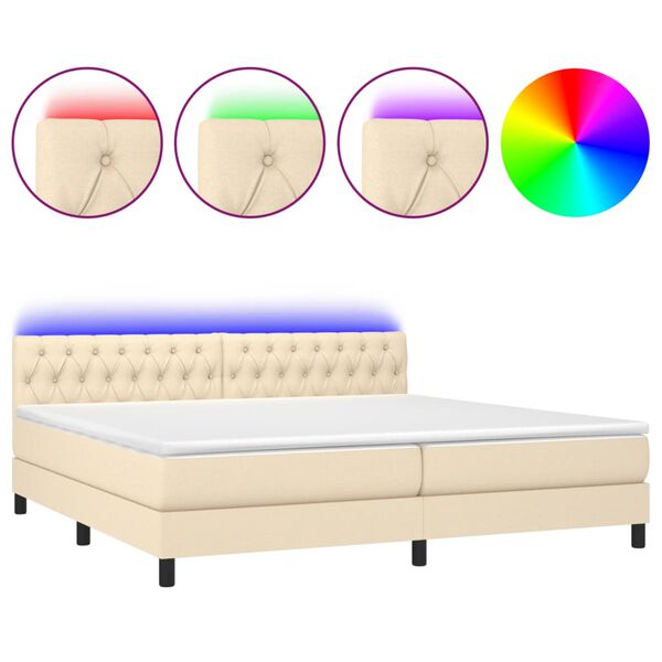 vidaXL Letto a Molle Materasso e LED bianco 200x200cm in Tessuto