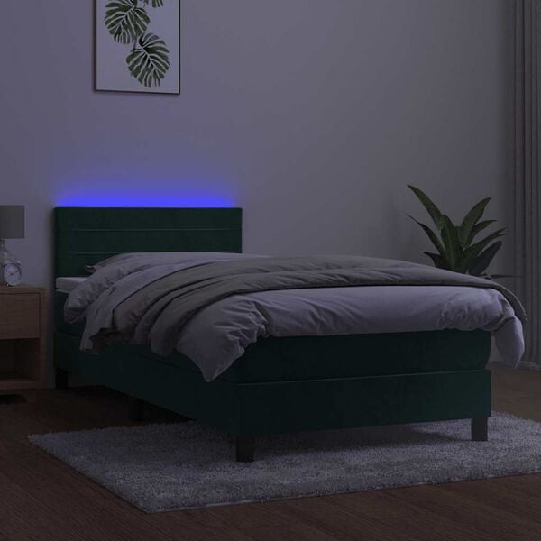 vidaXL Letto a Molle con Materasso e LED Verde Scuro 90x200cm Velluto