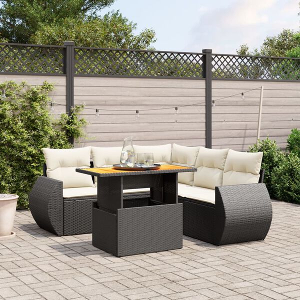 vidaXL Set Divano da Giardino 6 pz con Cuscini Nero in Polyrattan