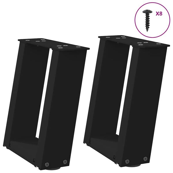 vidaXL Gambe per Tavolino da Caff&egrave; a Forma di U 2 pz Nere 30x(30-31) cm Acciaio