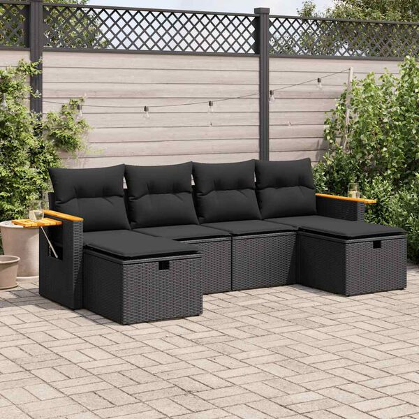 vidaXL Set Divano da Giardino 6 pz con Cuscini Nero in Polyrattan