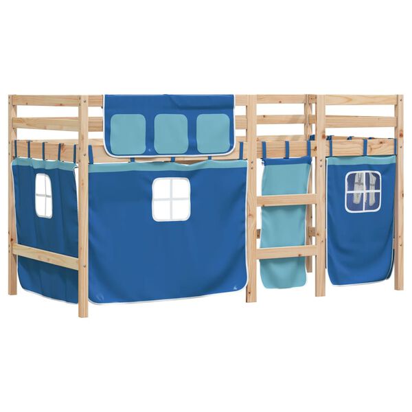 vidaXL Letto a Soppalco con Tende Bambini Blu 90x200 cm Massello Pino