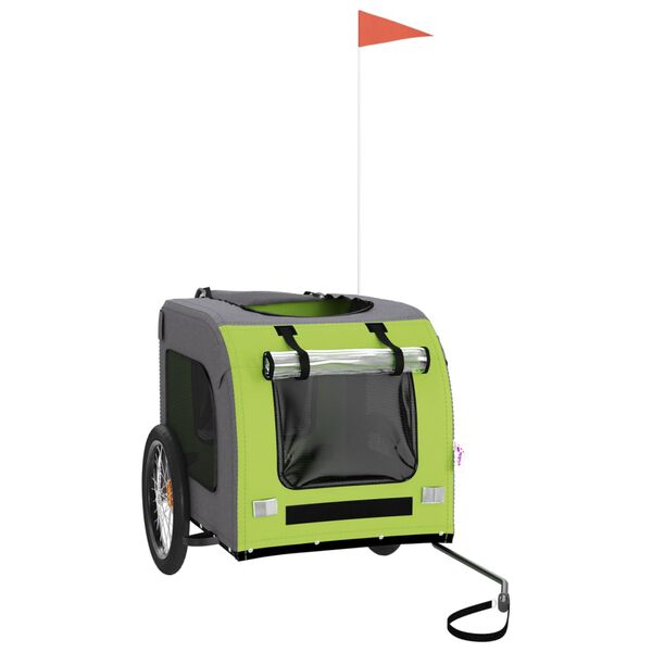 vidaXL Rimorchio da Bici per Animali Verde e Grigio Oxford e Ferro