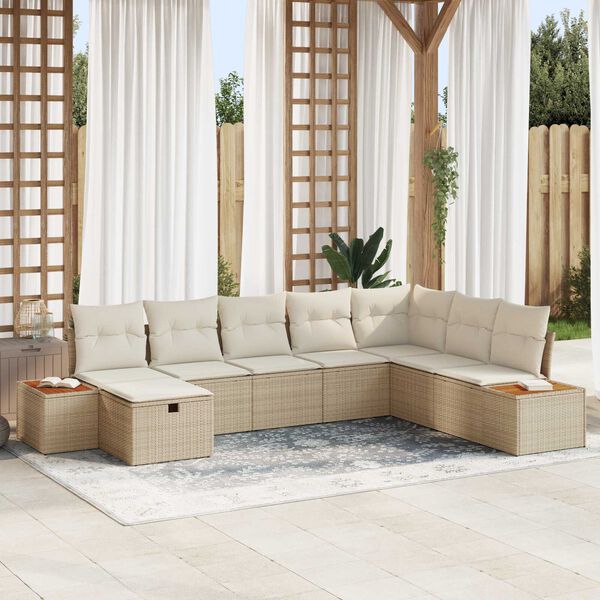vidaXL Set Divano da Giardino con cuscino 8 pcs Beige Poly Rattan