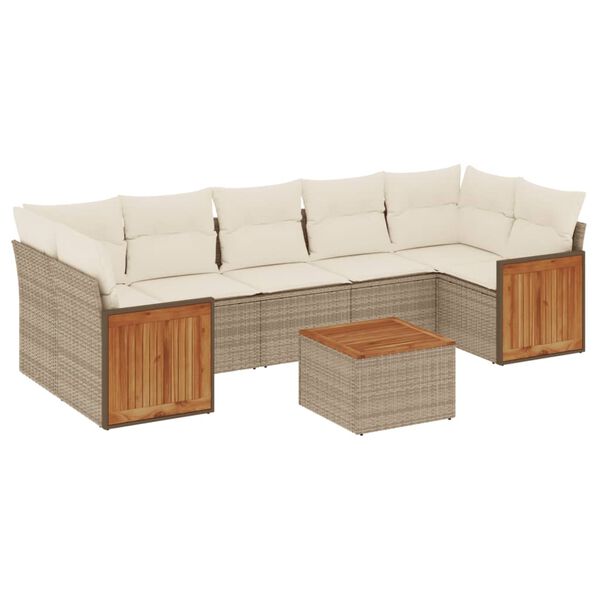 vidaXL Set Divano da Giardino 8 pz con Cuscini Beige in Polyrattan