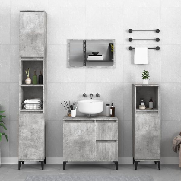 vidaXL Armadietto Bagno Grigio Cemento 30x30x100 cm Legno Multistrato