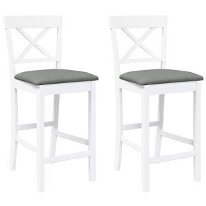vidaXL Sgabelli da Bar con Cuscini 2 pz Bianco Legno Massello di Hevea