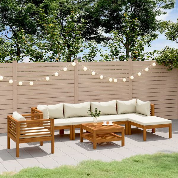 vidaXL Set Divani da Giardino 7 pz con Cuscini Crema in Legno Acacia