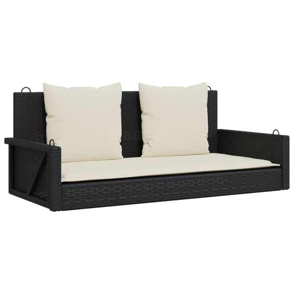 vidaXL Panca a Dondolo con Cuscini Nera 119x56x48 cm in Polyrattan
