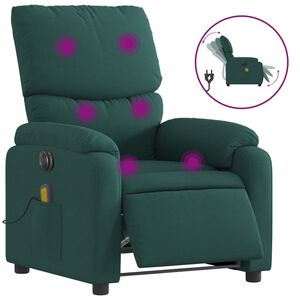 vidaXL Poltrona Massaggiante Reclinabile Elettrica Verde Scuro Tessuto