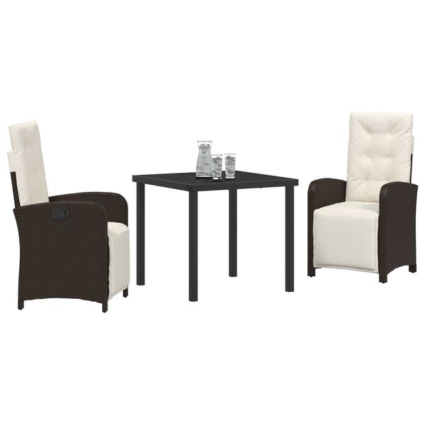 vidaXL Set da Pranzo per Giardino con cuscino 3 pcs Marrone polyrattan