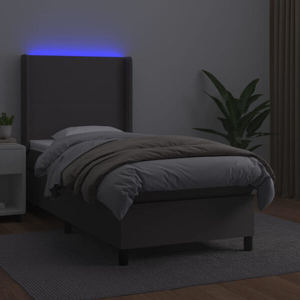 vidaXL Giroletto Molle con Materasso e LED Grigio 80x200cm Similpelle