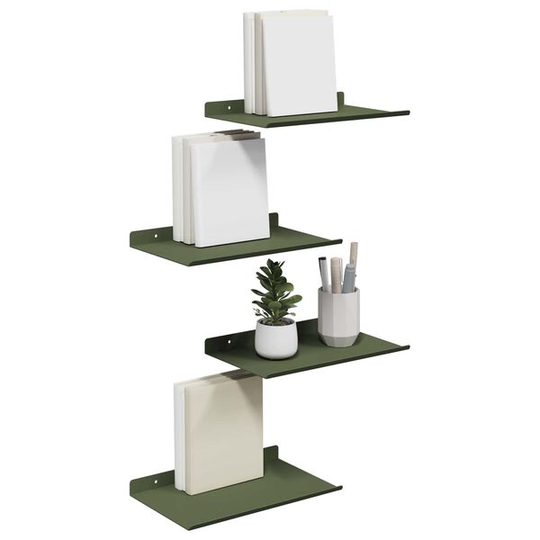 vidaXL Mensola sospesa 4 pcs Verde oliva 30 x 18 x 2,5 cm Acciaio
