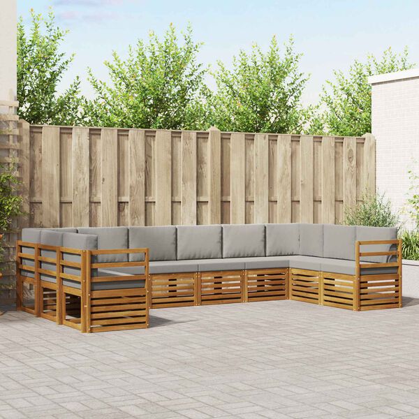 vidaXL Set divano sezionale 10 pcs Grigio Naturale e Chiaro