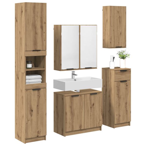 vidaXL Set di mobili per il bagno con porta 5 pcs Rovere artigianale