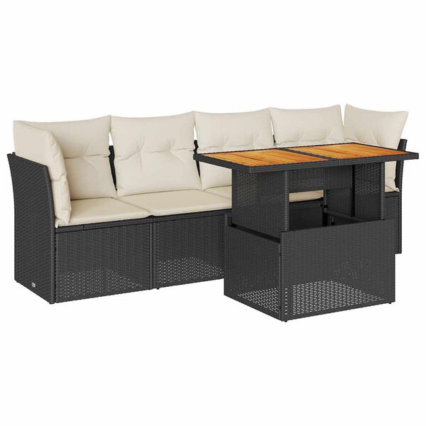 vidaXL Set Divani da Giardino 5 pz con Cuscini in Polyrattan Nero