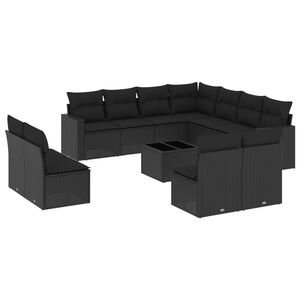 vidaXL Set Divani da Giardino 12 pz con Cuscini Nero in Polyrattan