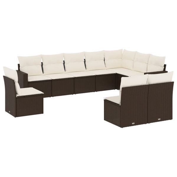 vidaXL Set Divani da Giardino 10pz con Cuscini in Polyrattan Marrone